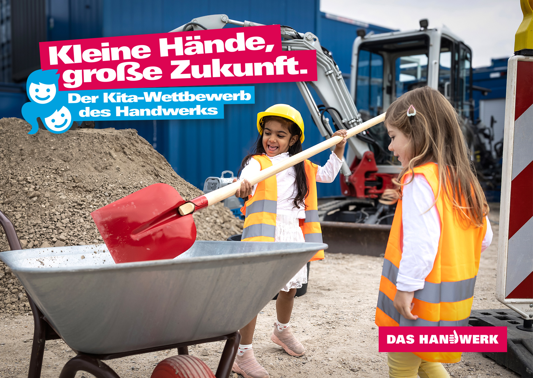 KI generiert: Das Bild zeigt zwei Kinder, die an einem Wettbewerb teilnehmen, bei dem sie mit Werkzeugen arbeiten, unterstützt von Erwachsenen in einer handwerklichen Umgebung.