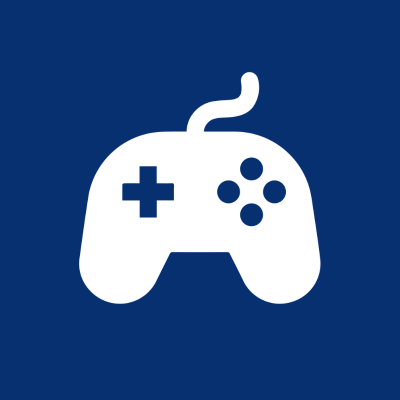 KI generiert: Das Bild zeigt ein weißes Symbol eines Videospiel-Controllers auf blauem Hintergrund.