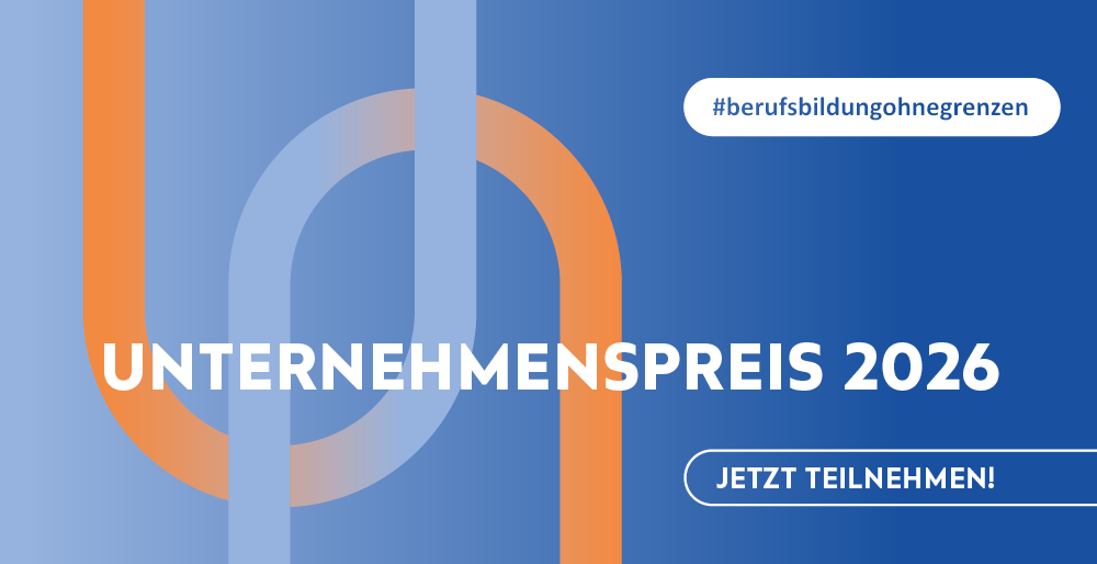 KI generiert: Das Bild bewirbt den "Unternehmenspreis 2026" mit einem Aufruf zur Teilnahme und dem Hashtag #berufsbildungohnegrenzen.