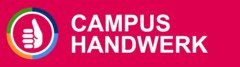 KI generiert: Das Bild zeigt ein Logo mit einem Daumen-hoch-Symbol und der Aufschrift "CAMPUS HANDWERK" auf rotem Hintergrund.